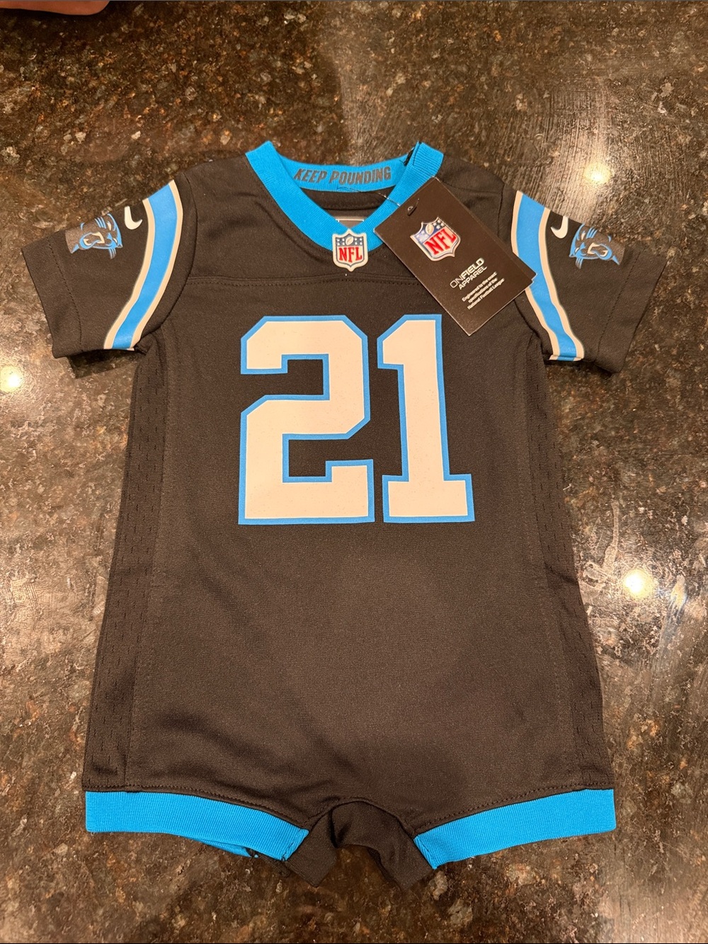 NFL Carolina Panthers Toddler Black & Blue #21 Romper - Chinn
